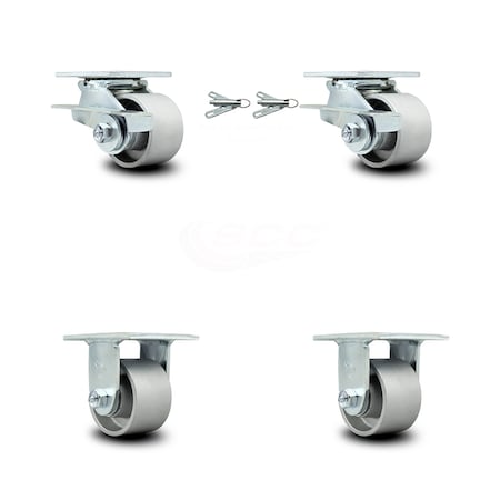 Service Caster 3.25 Inch Semi Steel Caster Set with Ball Bearings 2 Brakes 2 Rigid SCC SCC-30CS3420-SSB-SLB-BSL-2-R-2